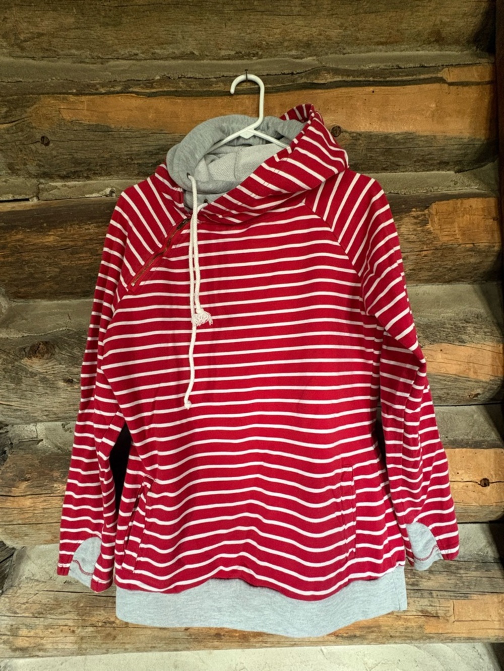 Red & White Striped Hooded Pullover